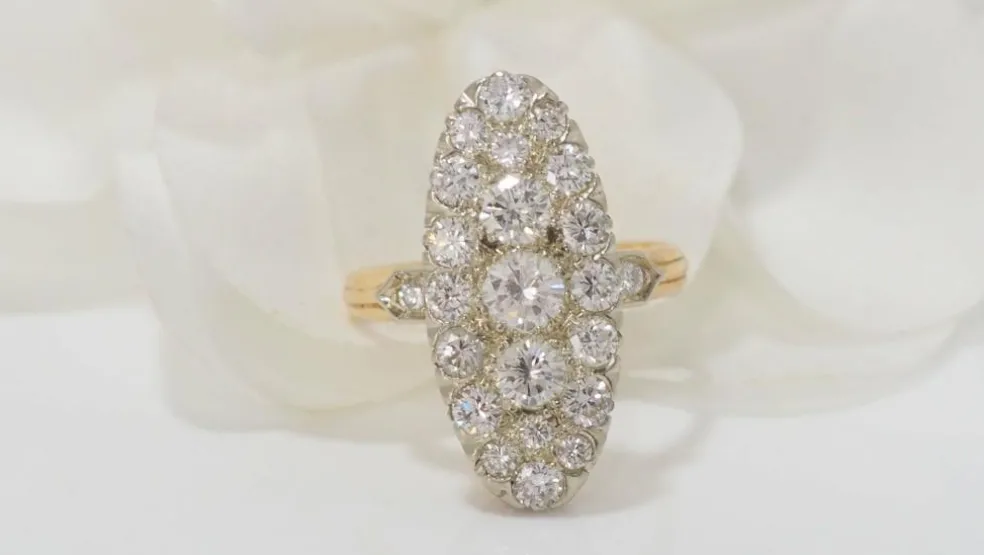 Bague marquise en Or bicolore et Diamants