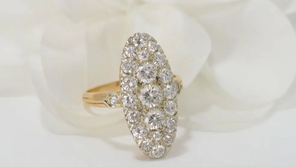 Bague marquise en Or bicolore et Diamants