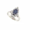 bague marquise en or blanc 18k sertie saphir 1.3ct & diamants 0.3ct 56