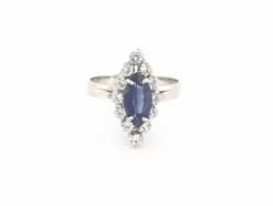 bague marquise en or blanc 18k sertie saphir 1.3ct & diamants 0.3ct 56