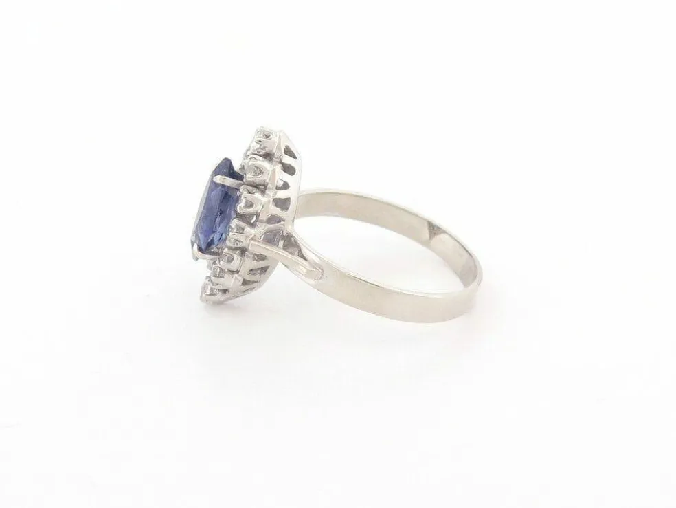 bague marquise en or blanc 18k sertie saphir 1.3ct & diamants 0.3ct 56