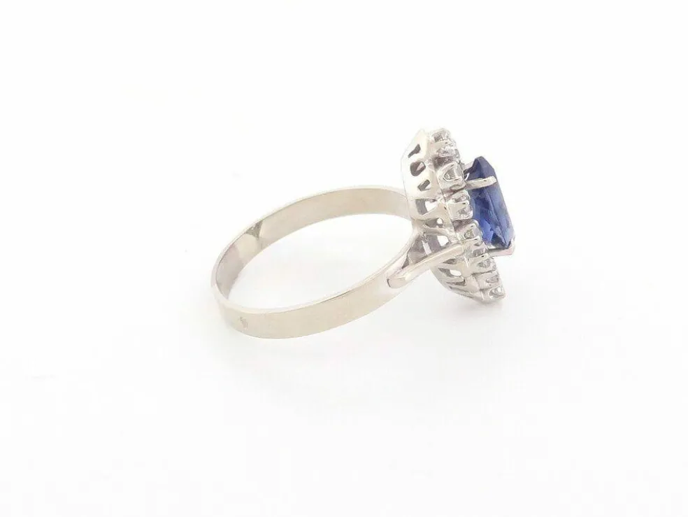 bague marquise en or blanc 18k sertie saphir 1.3ct & diamants 0.3ct 56