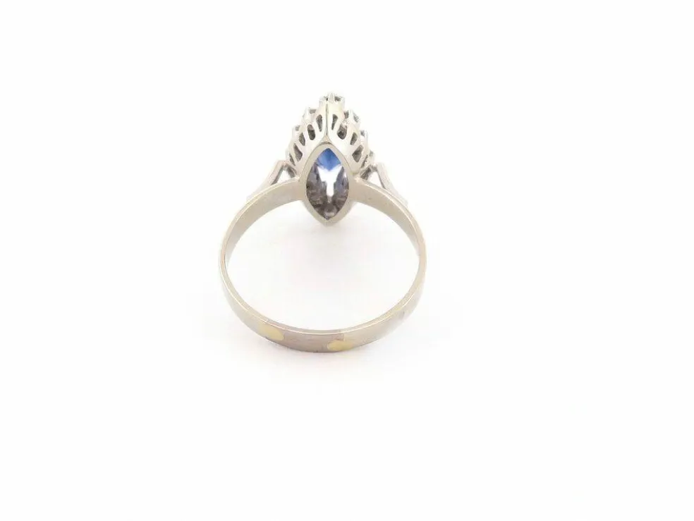 bague marquise en or blanc 18k sertie saphir 1.3ct & diamants 0.3ct 56