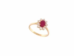 bague marquise en or jaune 18k sertie rubis 0.29ct diamants 0.45ct t56