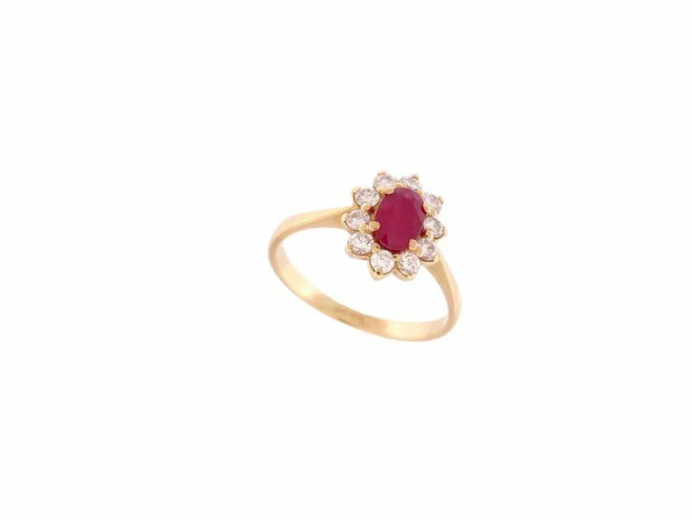 bague marquise en or jaune 18k sertie rubis 0.29ct diamants 0.45ct t56