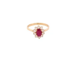 bague marquise en or jaune 18k sertie rubis 0.29ct diamants 0.45ct t56