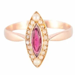 Bague Marquise en or rose Perles et Grenat