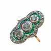 Bague Marquise fin 19ème siècle diamants émeraudes
