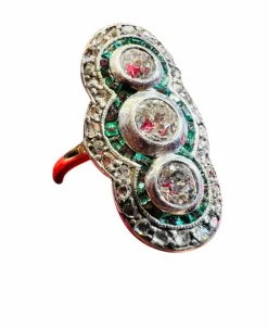 Bague Marquise fin 19ème siècle diamants émeraudes
