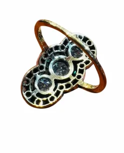 Bague Marquise fin 19ème siècle diamants émeraudes