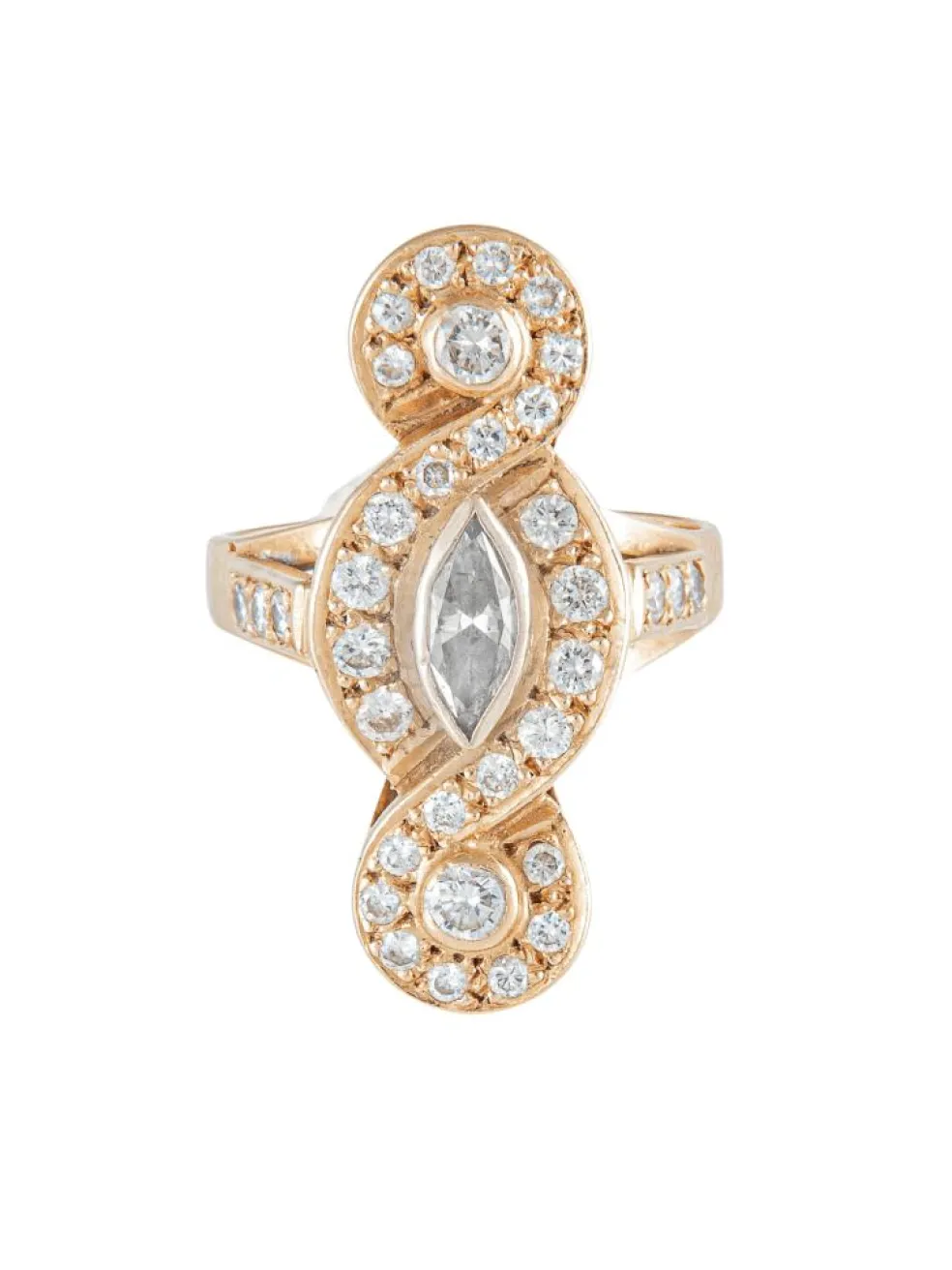 Bague Marquise Forme Entrelacée, Diamants, Or Jaune