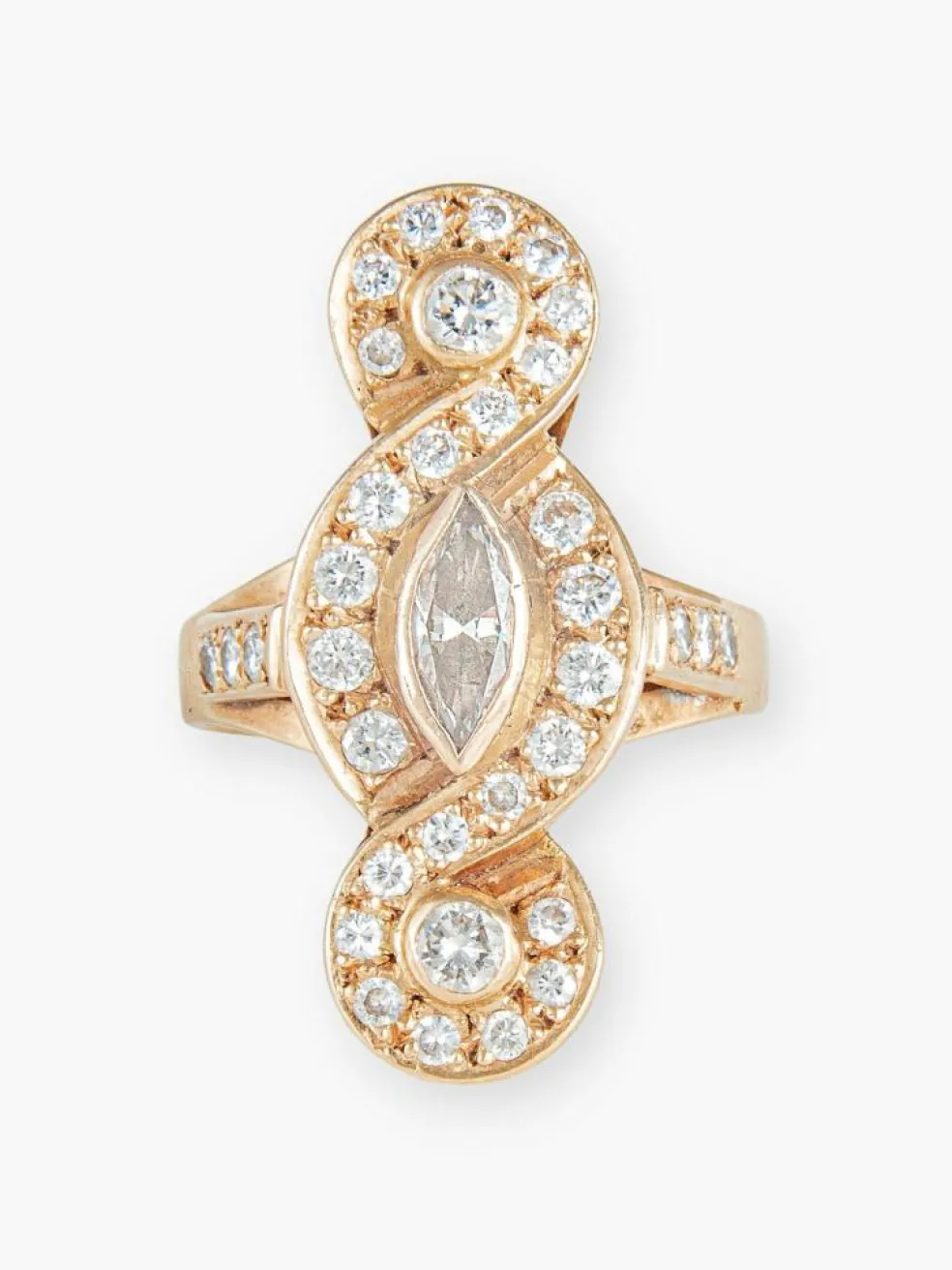 Bague Marquise Forme Entrelacée, Diamants, Or Jaune