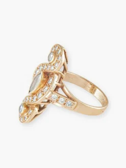 Bague Marquise Forme Entrelacée, Diamants, Or Jaune