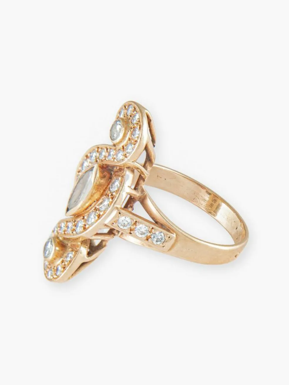 Bague Marquise Forme Entrelacée, Diamants, Or Jaune