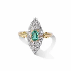 Bague Marquise émeraude & diamant