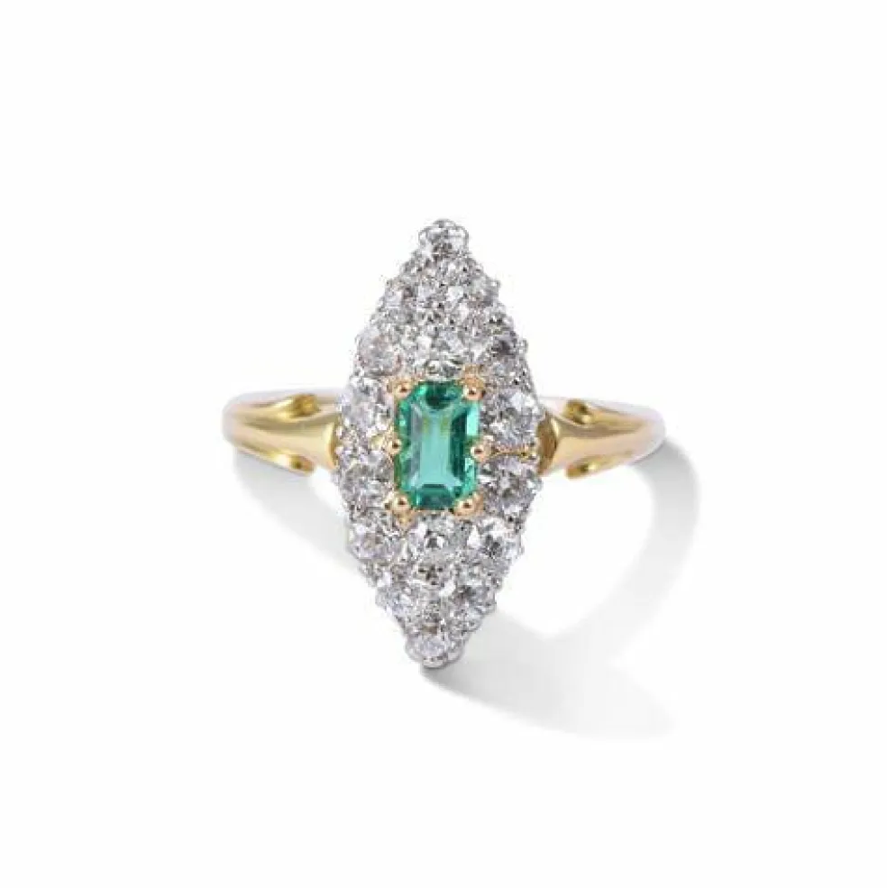 Bague Marquise émeraude & diamant