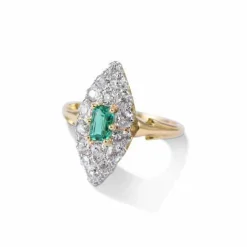Bague Marquise émeraude & diamant