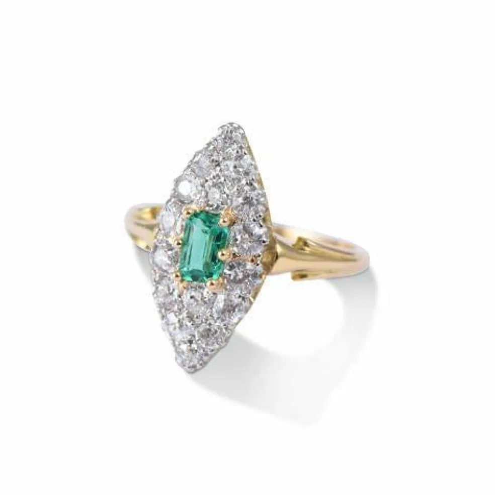 Bague Marquise émeraude & diamant