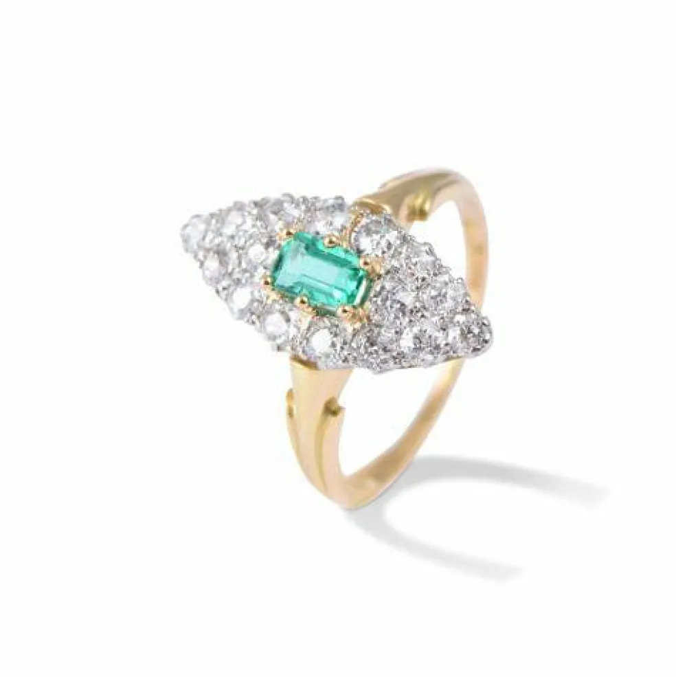 Bague Marquise émeraude & diamant
