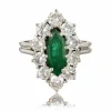 Bague marquise émeraude diamants