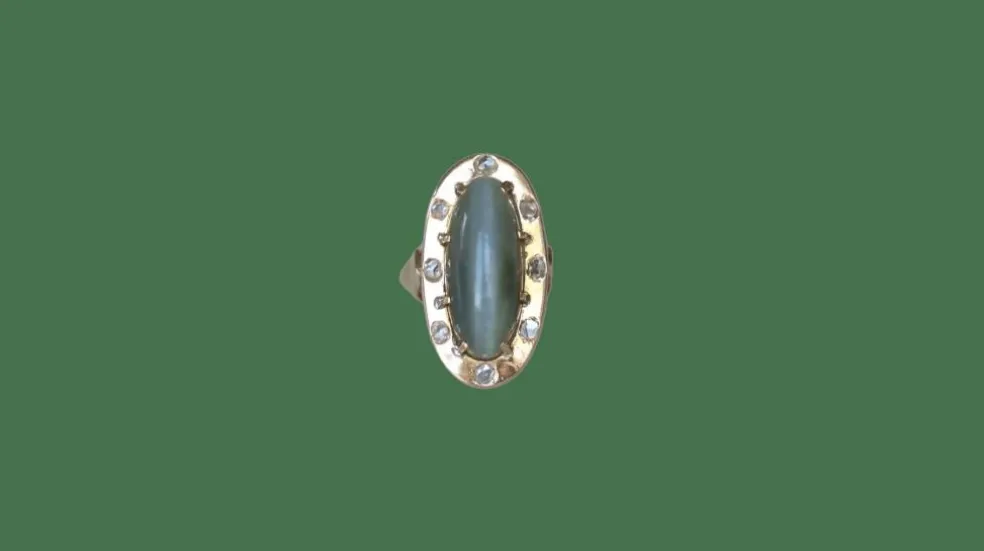 Bague Marquise oeil de chat, diamants