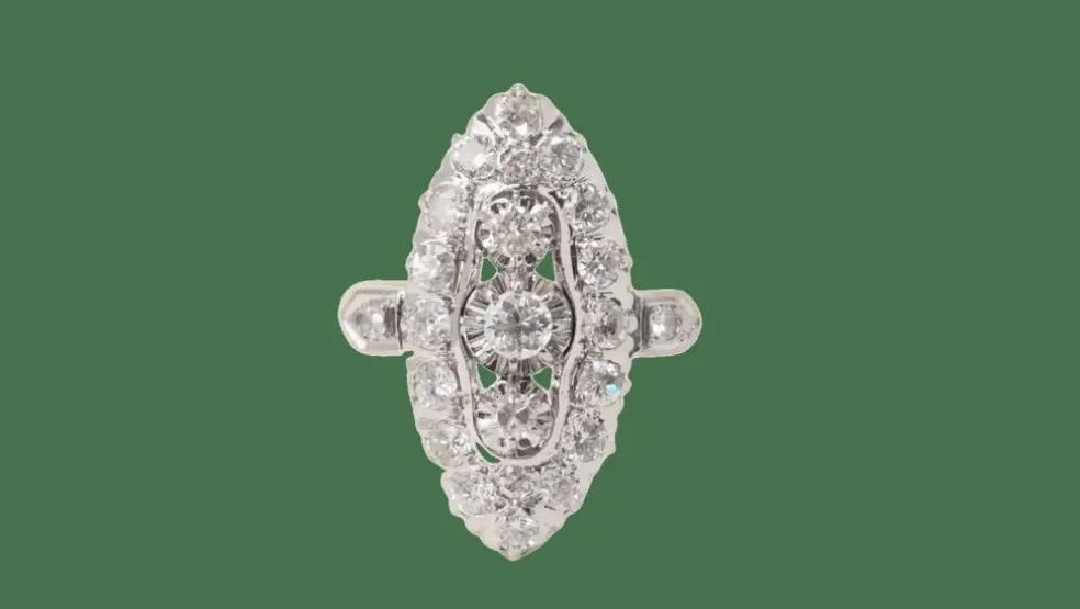 Bague marquise or bicolore et diamants