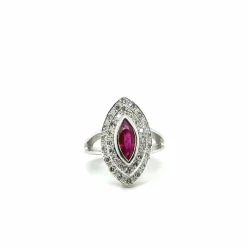 Bague Marquise or blanc - Rubis et Diamants
