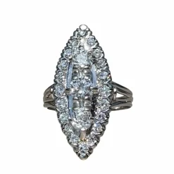 Bague marquise or blanc 2 carats de diamants