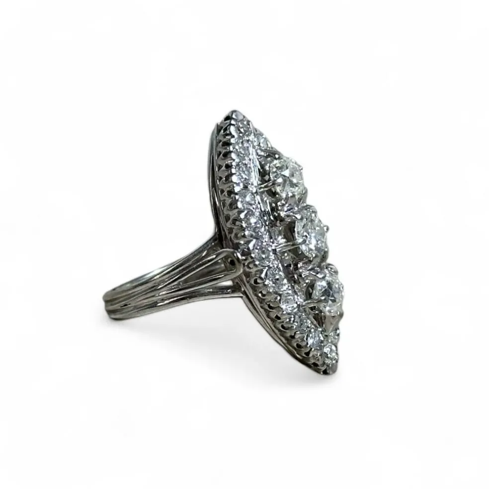 Bague marquise or blanc 2 carats de diamants