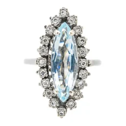 Bague Marquise Or blanc Aigue marine, Diamant