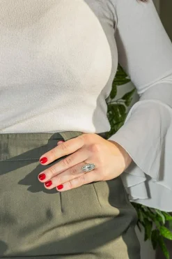 Bague Marquise Or blanc Aigue marine, Diamant