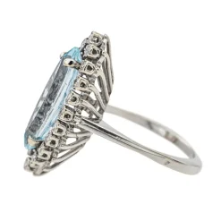 Bague Marquise Or blanc Aigue marine, Diamant