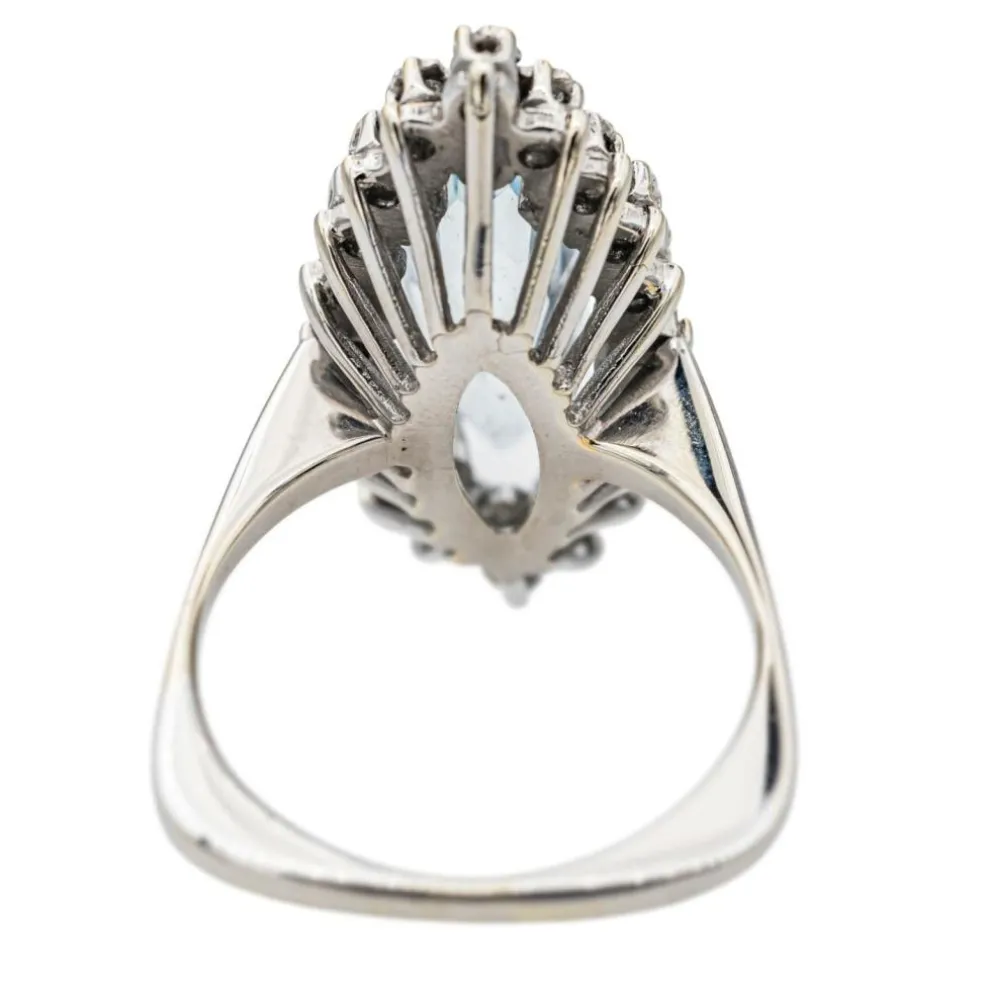 Bague Marquise Or blanc Aigue marine, Diamant