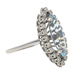 Bague Marquise Or blanc Aigue marine, Diamant