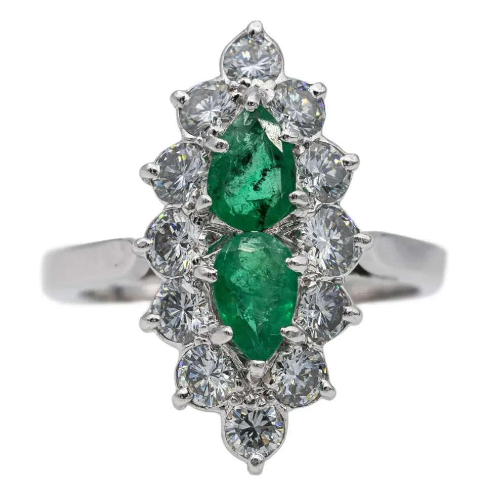 Bague Marquise Or blanc Emeraude