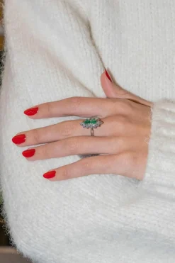 Bague Marquise Or blanc Emeraude