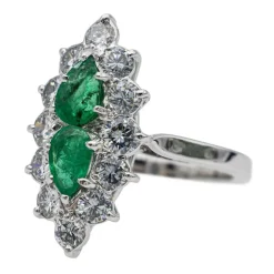 Bague Marquise Or blanc Emeraude