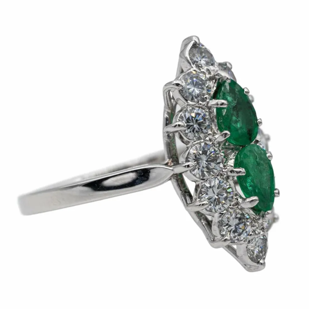Bague Marquise Or blanc Emeraude