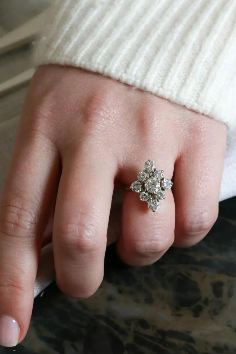 Bague marquise or diamants