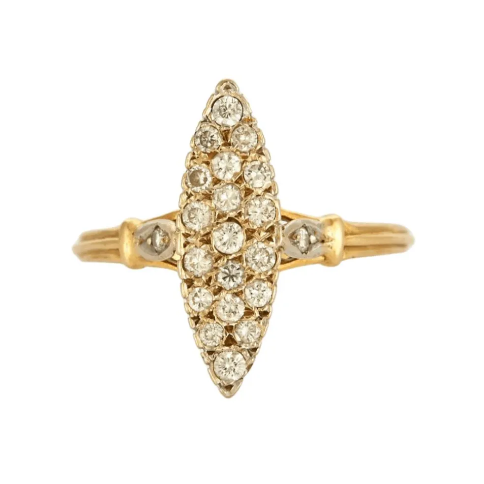Bague marquise or gris et jaune pavée de diamants
