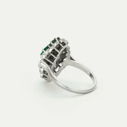 Bague marquise or gris émeraudes et diamants