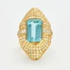 Bague Marquise or jaune aigue marine diamants