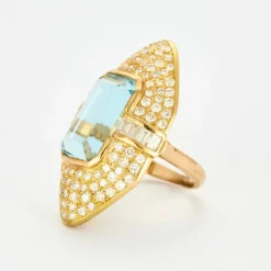 Bague Marquise or jaune aigue marine diamants