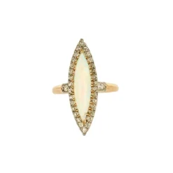 Bague Marquise or jaune et gris, opale et diamants