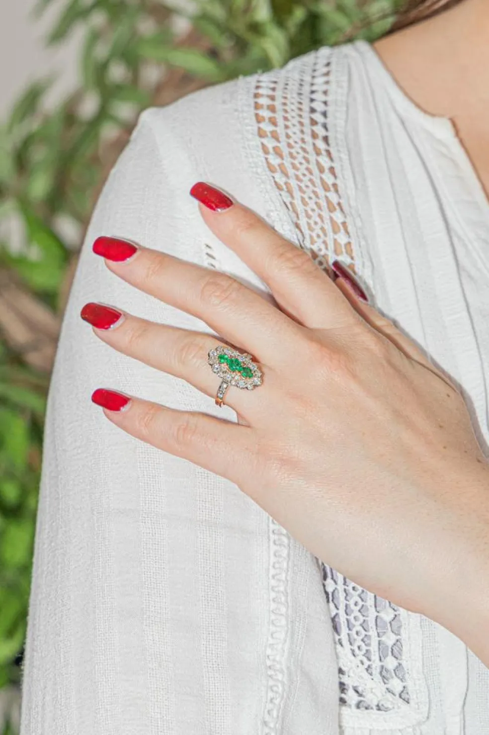 Bague Marquise Or jaune Emeraude