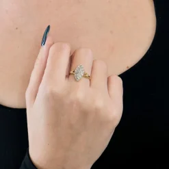 Bague marquise or jaune et blanc diamants