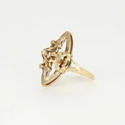 Bague marquise or jaune et blanc diamants
