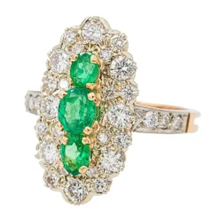 Bague Marquise Or jaune Emeraude