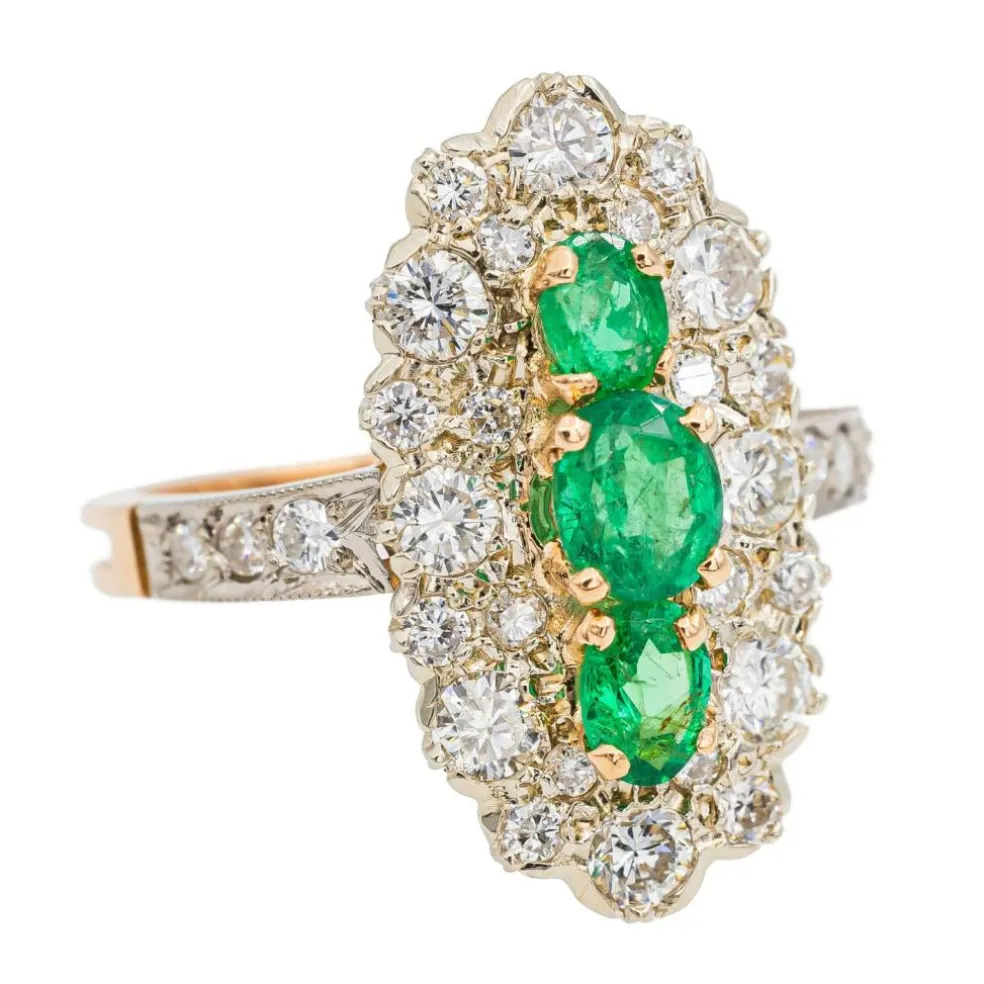 Bague Marquise Or jaune Emeraude
