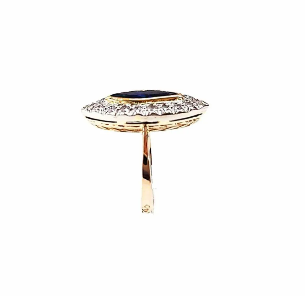 Bague marquise or jaune platine saphir et diamants